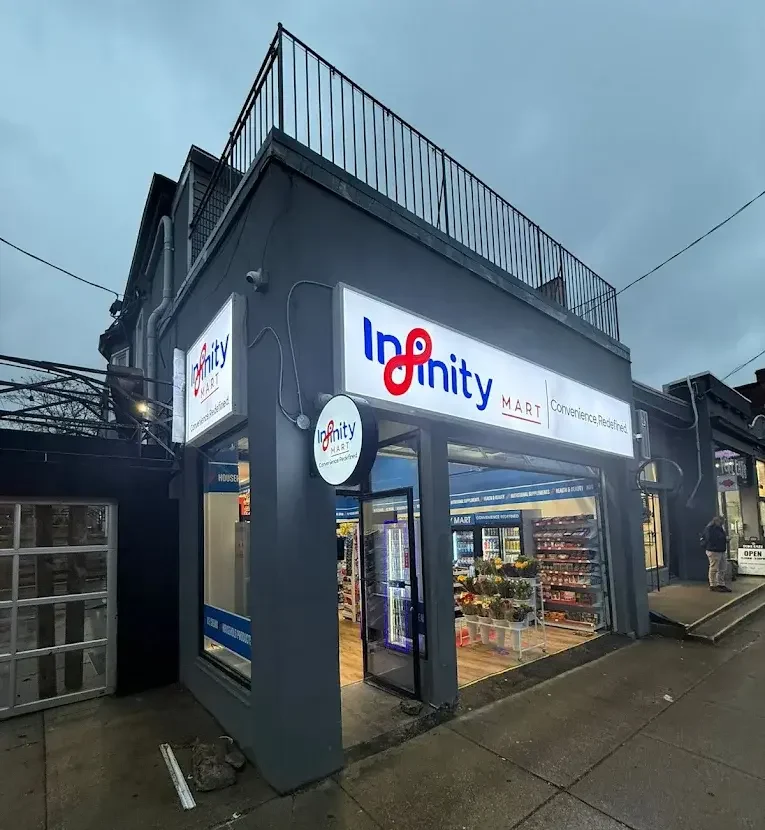 Infinity Mart store at dusk
