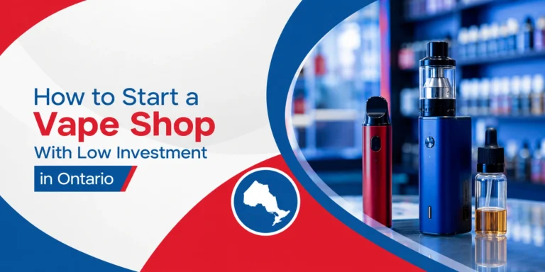 How to Start a Vape Shop with Low Investment in Ontario featuring vape devices and e-liquid products in a modern retail store.